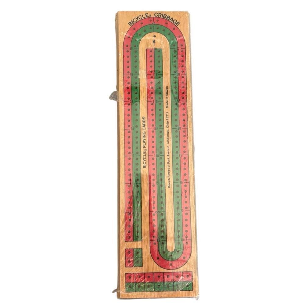 Bicycle Double Track Color Coded Wooden Cribbage Board Game With Pegs *New*